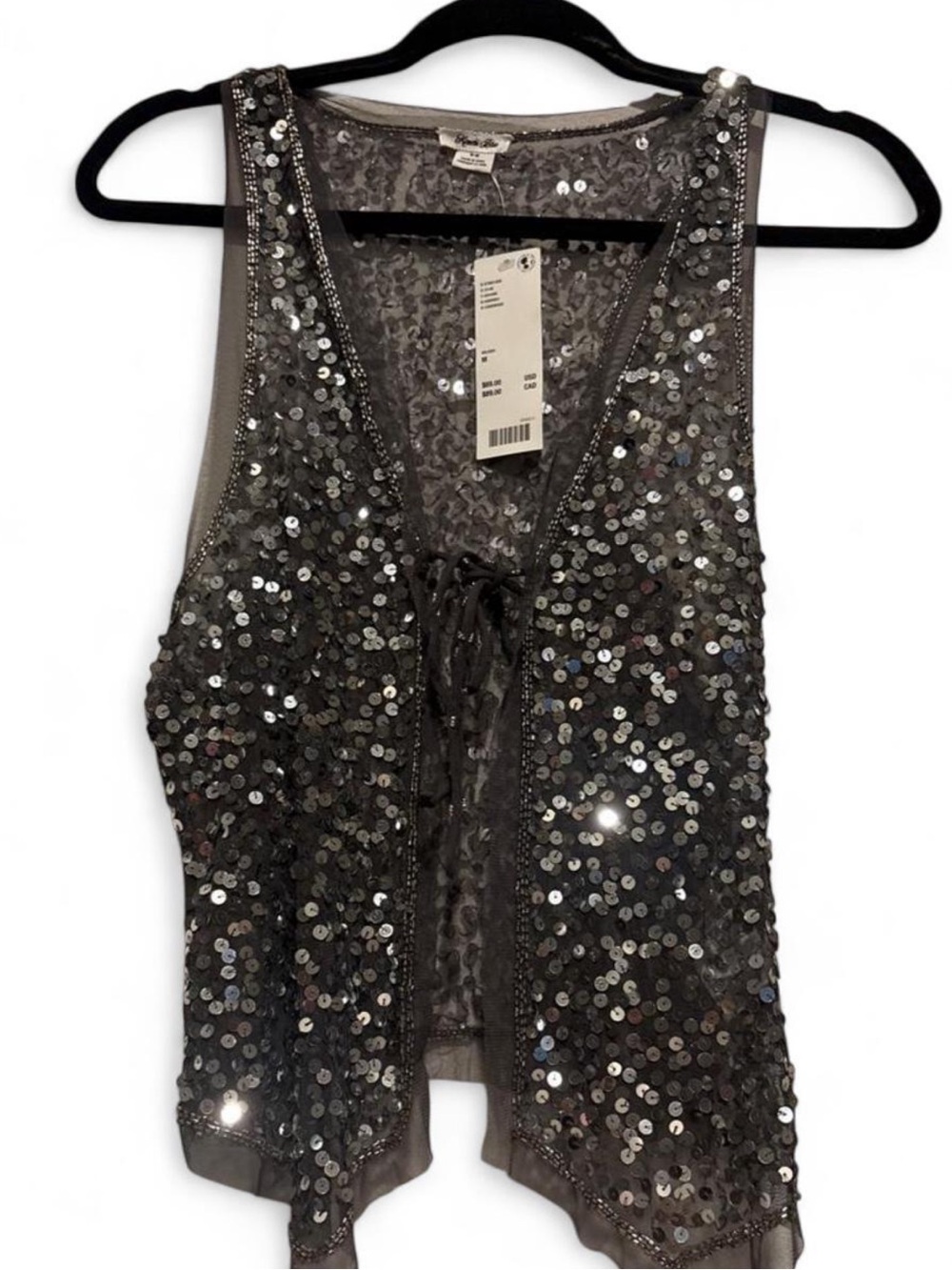 NWT Kimichi Blue Sequin Lace-Up Vest Top - Gray M